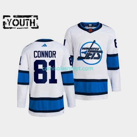 Camiseta Winnipeg Jets Kyle Connor 81 Adidas 2022 Reverse Retro Branco Authentic - Criança